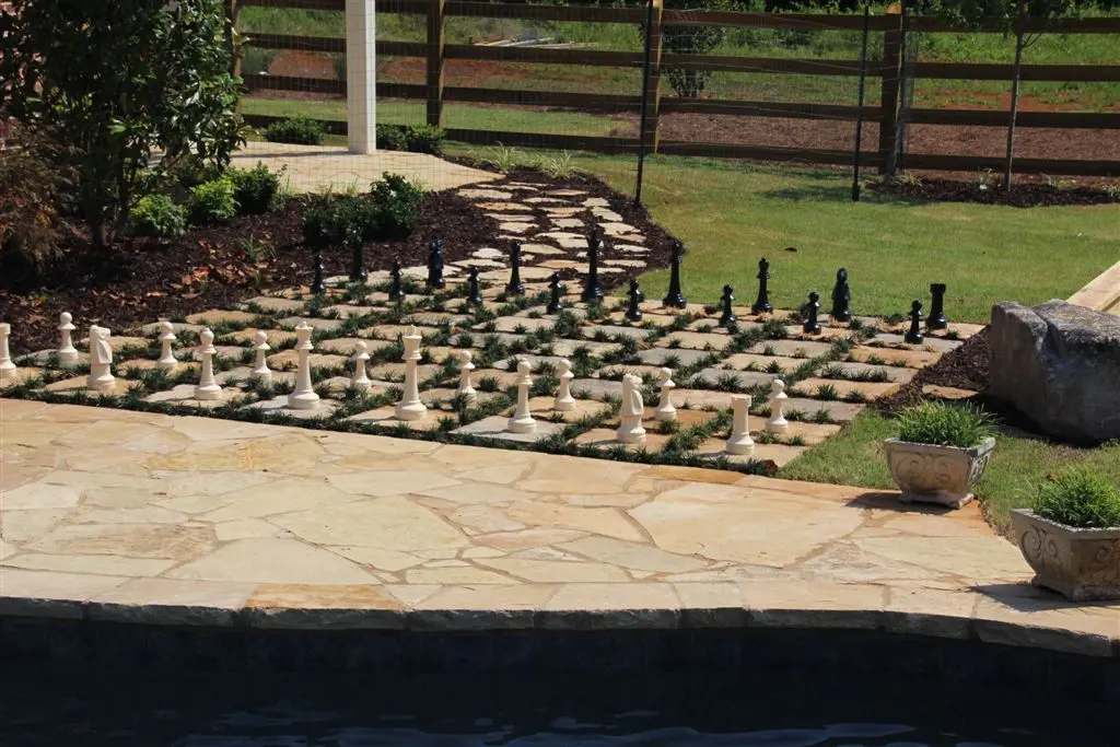 Chestnut Cream chess board and chestnut cream flagstone patio