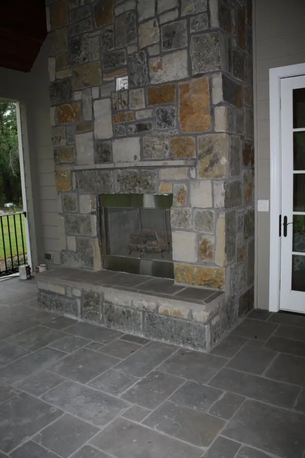 Smokey Mountain Grey Smokey Mountain Ashlar Flooring and Fieldstone ashlar fireplace